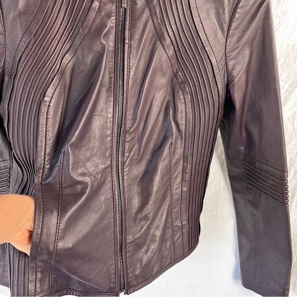 Tory Burch Leather Jacket Women Size 6 Oxblood Burgundy Zip Cropped Moto Coat - Picture 4 of 16
